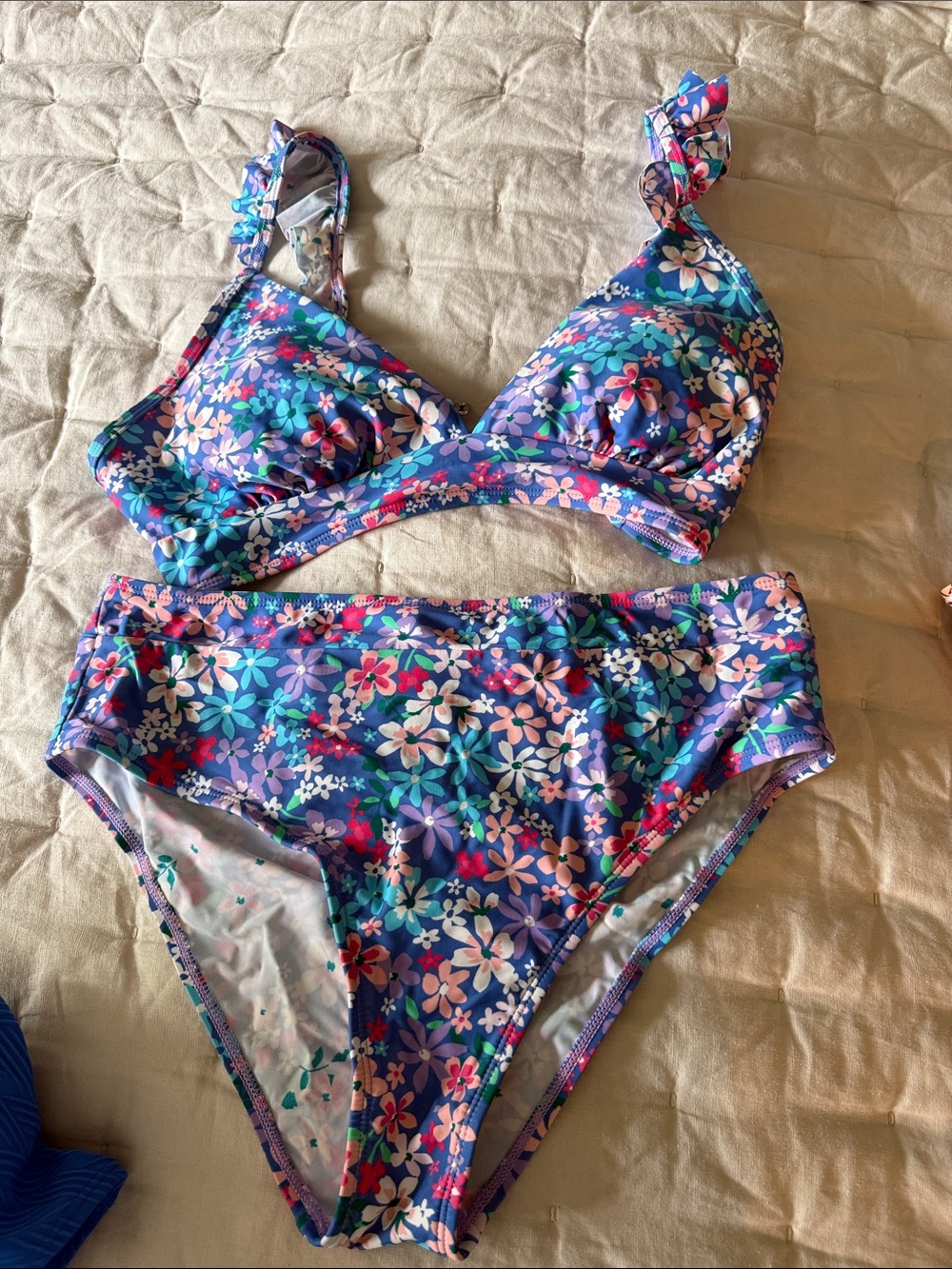 CUPSHE Floral Two-Piece Bikini Set - Blue Pink Green